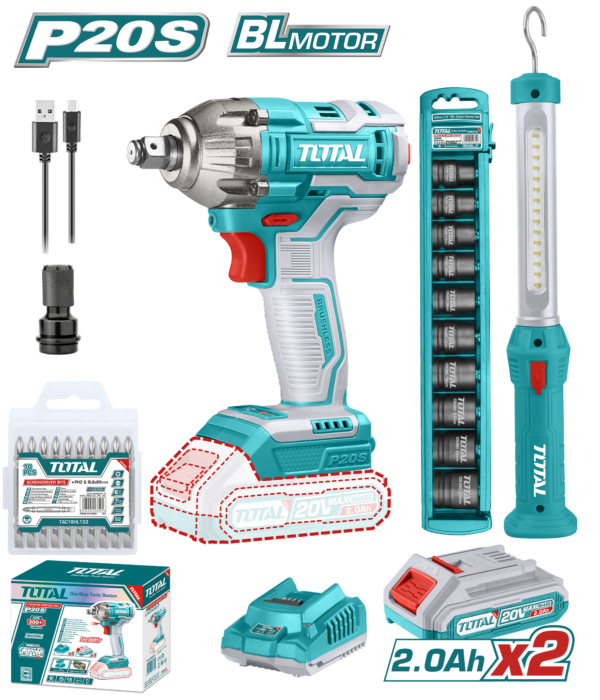 Kit llave de impacto y lámpara de trabajo inalámbrico