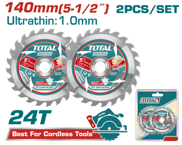 Juego de Hojas p/ Sierra Circular p/ Madera 2pzas Longitud 24T 140mm