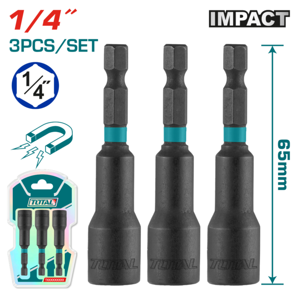 Juego de Puntas para Destornillador de Impacto Magnéticas 65mm  1/4" 3 pzas