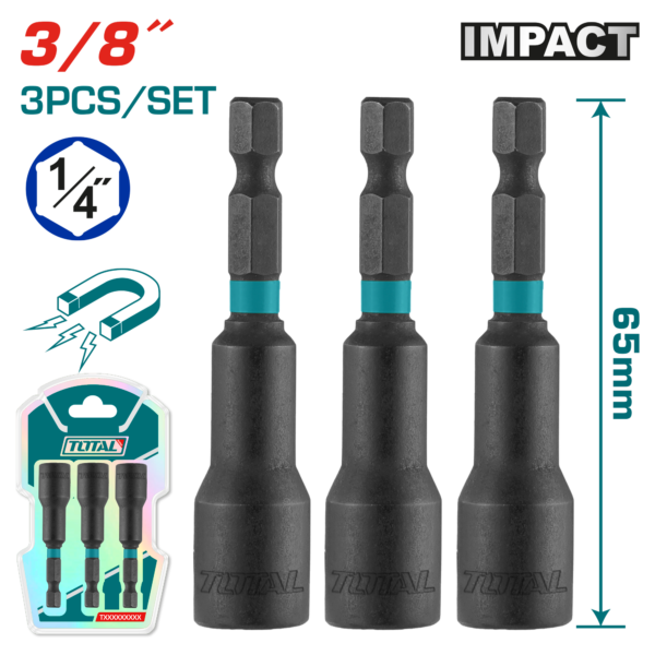 Juego de Portapunta Magnéticas de Impacto 3/8" 65mm 3 Pzas