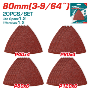 Juego de Lijas Delta 80mm 20 pzas P40x4 P60x4 P80x6 P120x6