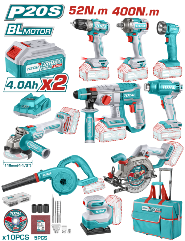 Juego de Herramientas Industrial inalámbrico de 9 piezas