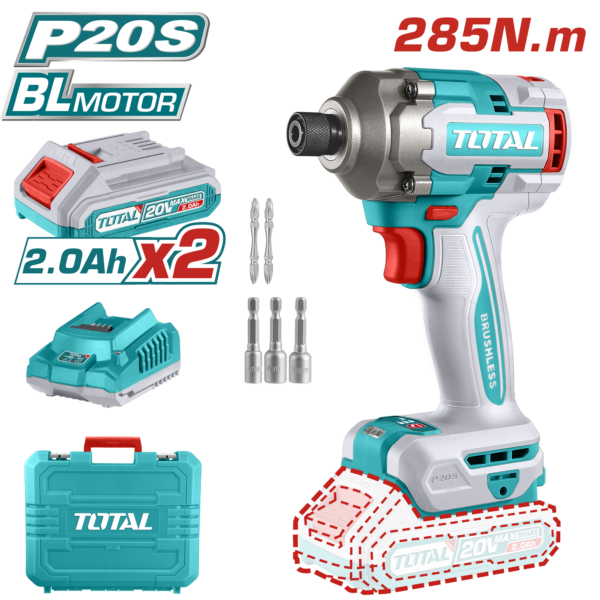 Juego de Taladro de Impacto Inalámbrico de 1/4" 285Nm 20V con 2 Baterias y 1 Cargador