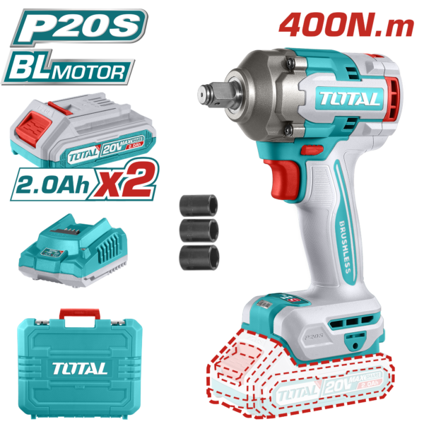 Llave de Impacto Inalámbrico de 1/2" 400 NM 20V Bateria 2.0Ah