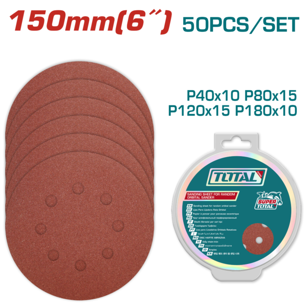Discos de Lijas p/ Lijadora Orbital P40- P80- P120-P180 50pzas