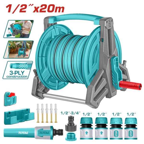 Juego de Carrete para Manguera de Riego PVC de 1/2" 20mts