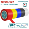 Teipe Negro,Blanco, Rojo, Amarillo, Azul 0.13mm x 18mm x 20mts 10 Rollos