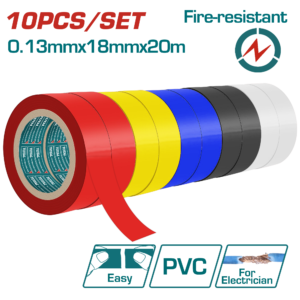 Teipe Negro,Blanco, Rojo, Amarillo, Azul 0.13mm x 18mm x 20mts 10 Rollos