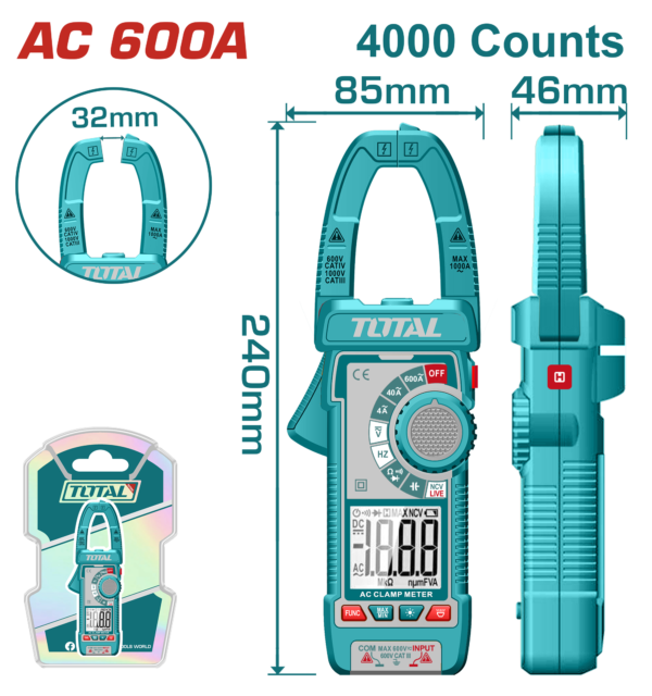 Tester Multimetro AC Digital 4000 cuentas 600V