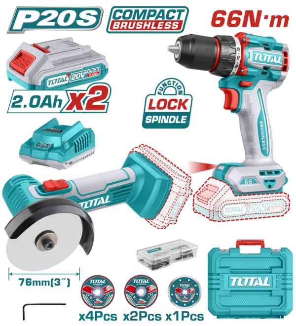 Juego de Taladro Inalámbrico 20V+ Mini Sierra Circular + Accesorios