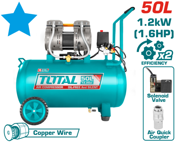Compresor de aire 110V , 60 HZ, 1200W (1.6HP) 3400 rpm, cap: 50L