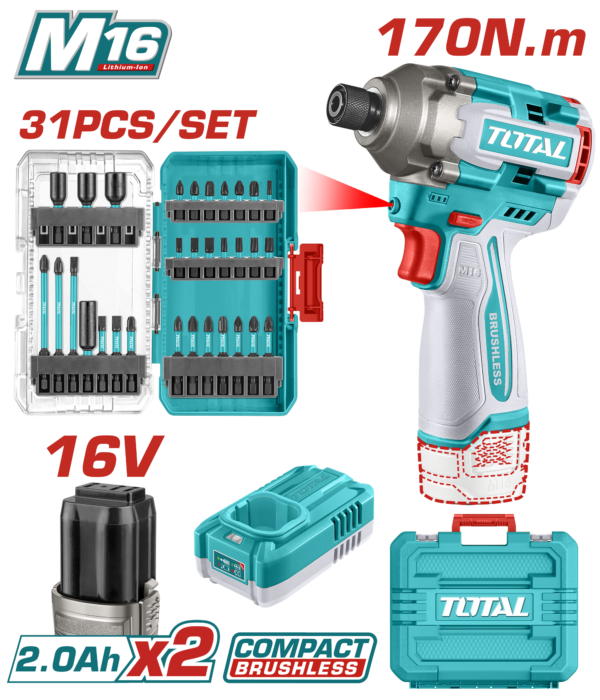 Destornillador de Impacto Inalámbrico 16V 170Nm 0-2700rpm